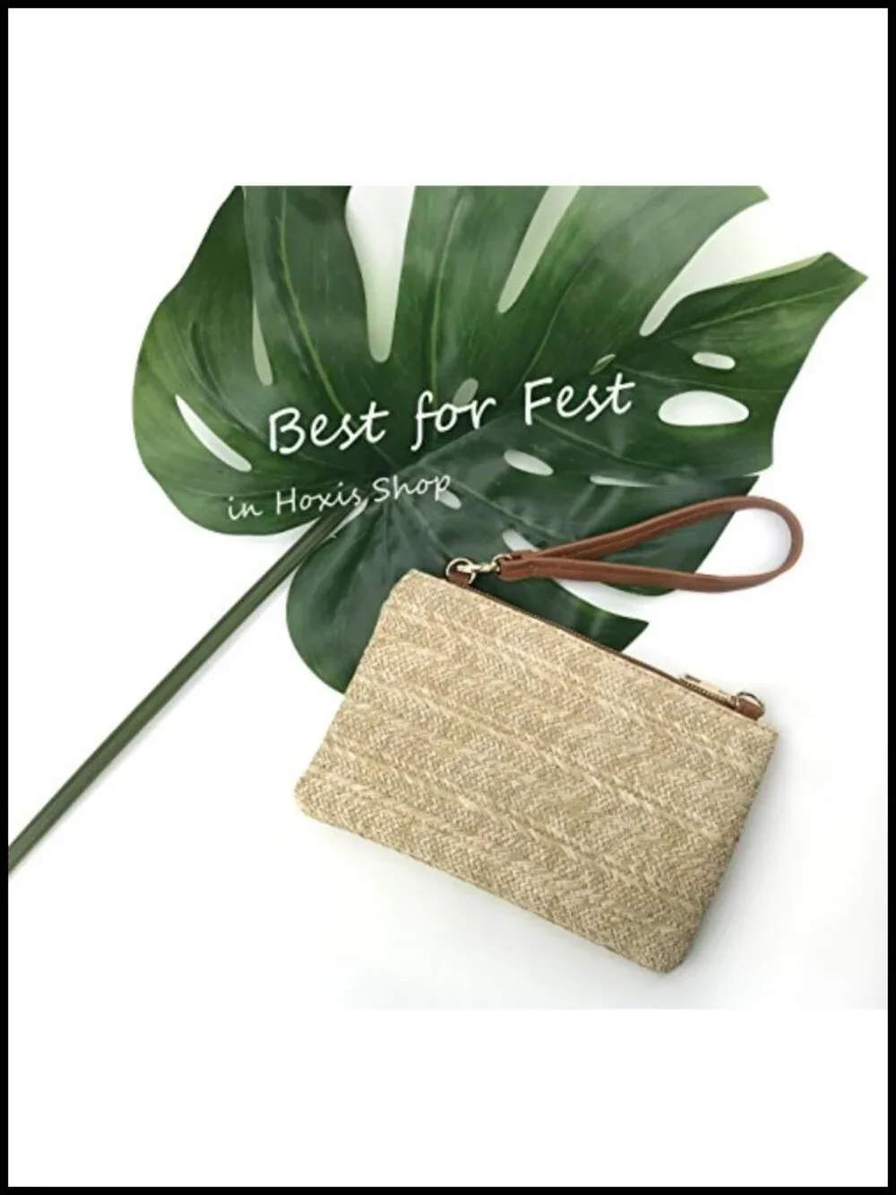 Straw Zipper Wristlet Clutch Crossbody Purse with Chain Strap
